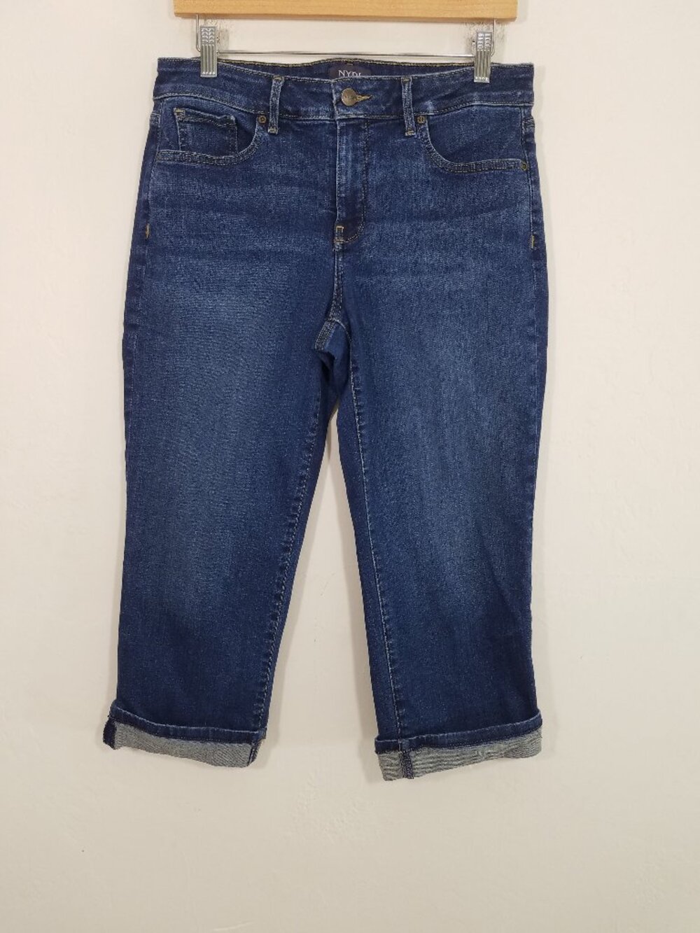 NYDJ Marilyn Straight LiftxTuck Technology Stretch Cuffed Cropped Jeans Blue 8